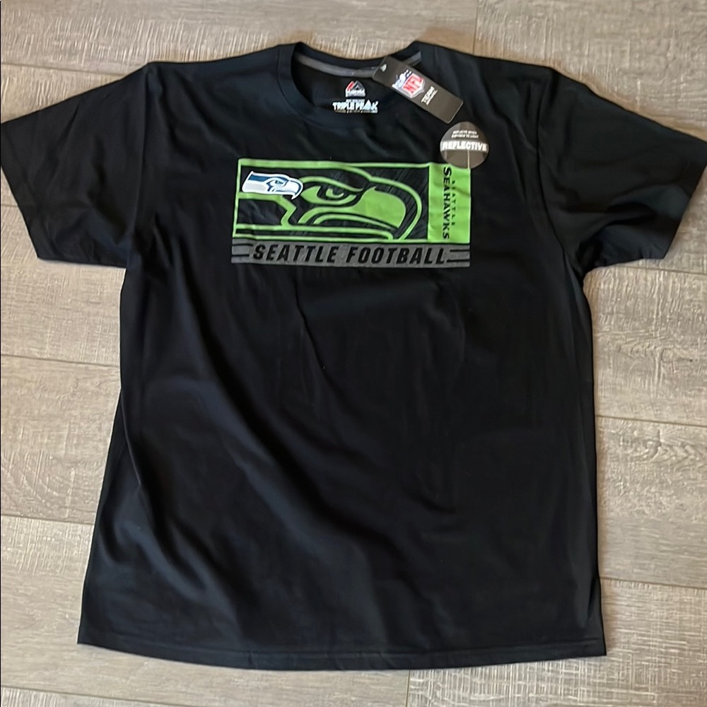 NFL Majestic Seattle Seahawks Black and Green Short Sleeve Tee